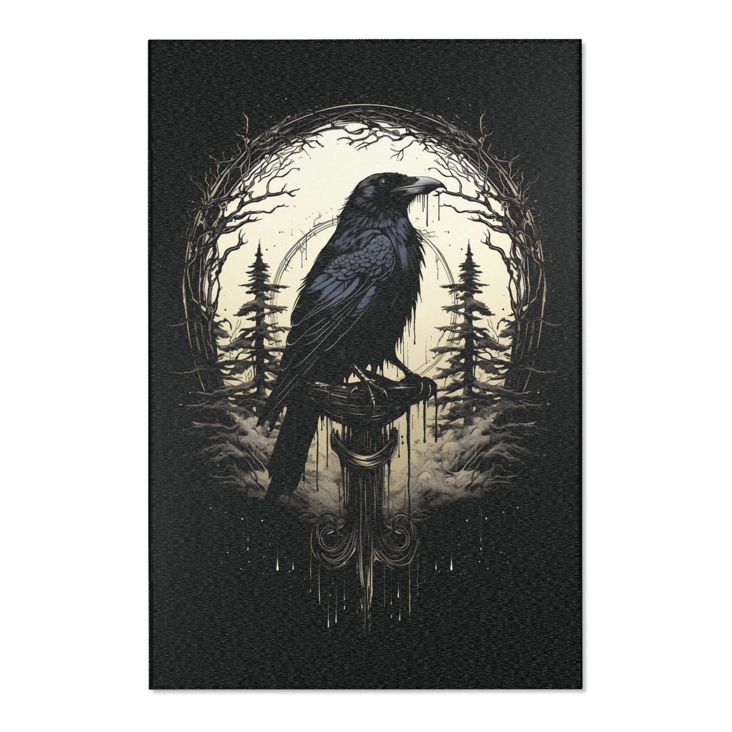 Night's Sentinel Area Rug Gothic Area Rug Dark Rug Regal Majestic Classic Raven Rug 2x3 3x2 4x6 6x4