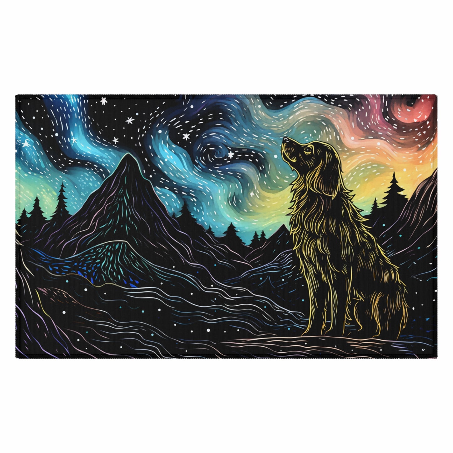 Starry Doggo Rug - Original Art Rug - Dog Rug in the style of Starry Night