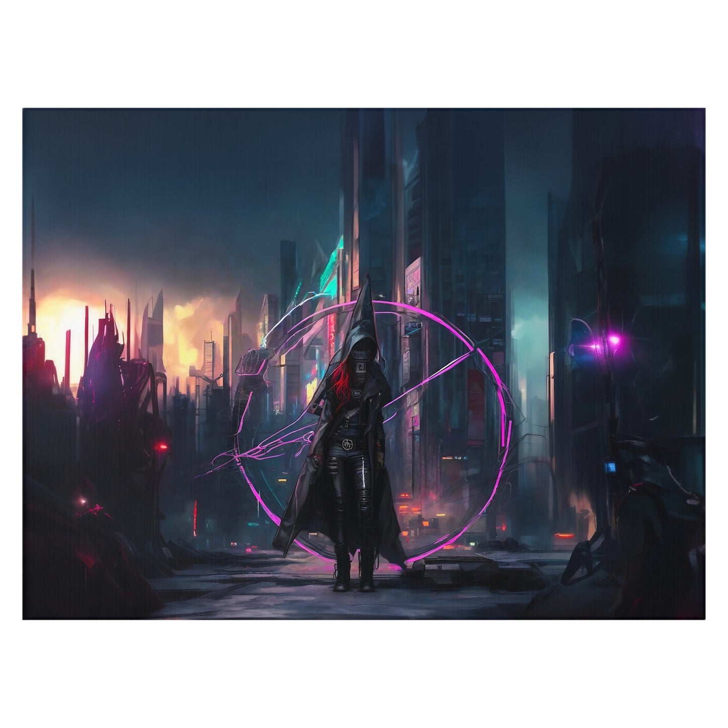 Technomancer's Ward Area Rug - Futuristic Sci-Fi Anarchy Woman Mage Cyberpunk