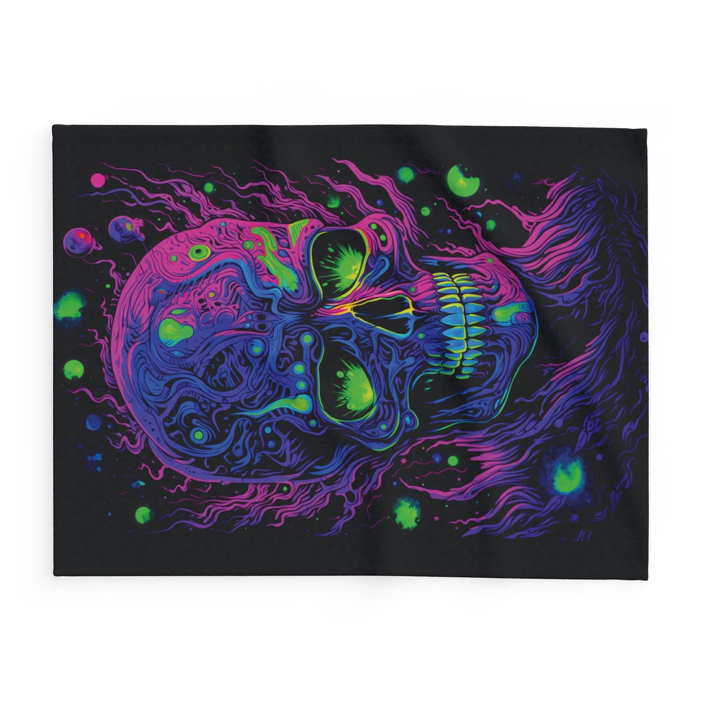 Blacklight Skull Arctic Fleece Blanket Fluorescent Skeleton Head Dark Blacklight Fleece Blanket