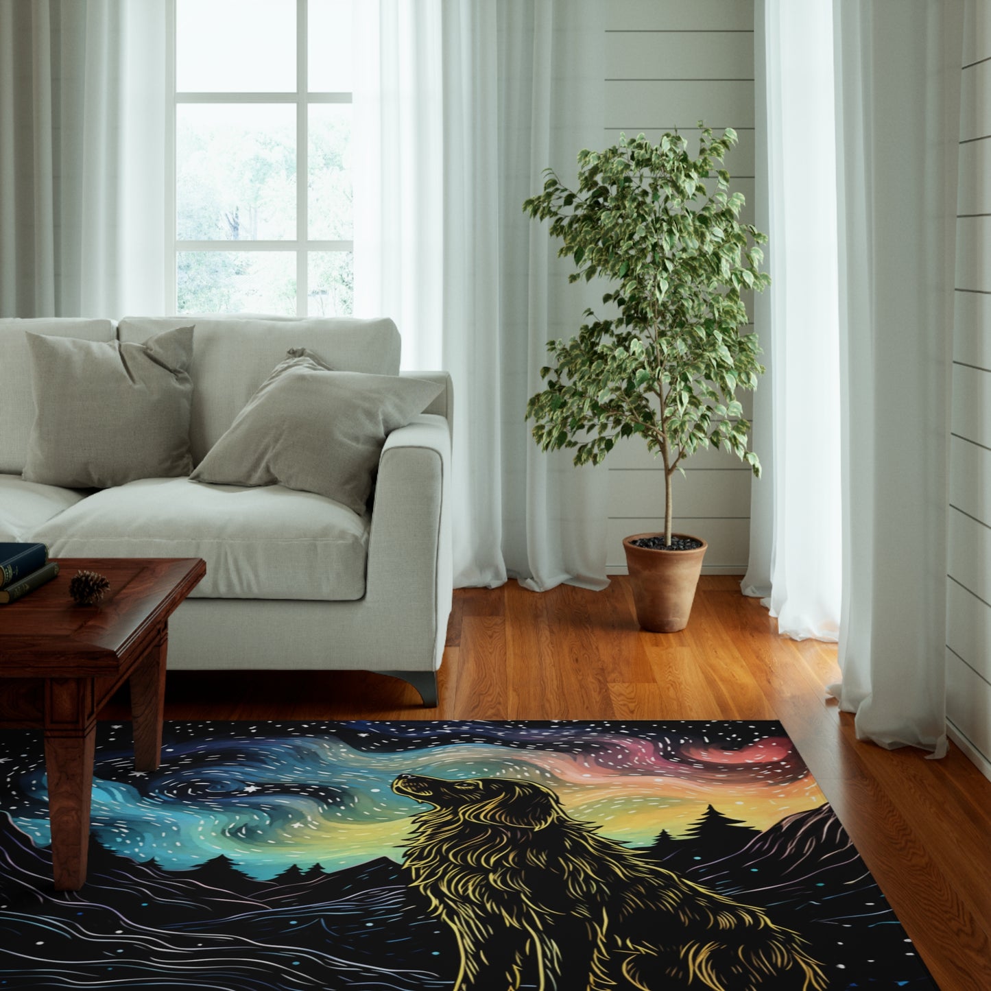 Starry Doggo Rug - Original Art Rug - Dog Rug in the style of Starry Night