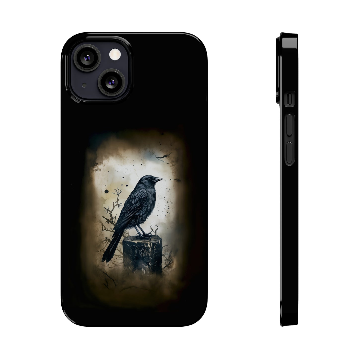 Raven Visage Black Raven Gothic Slim Phone Case iPhone 15 Pro Case Black iPhone Case Black iPhone 15 case 14 13 dark academia