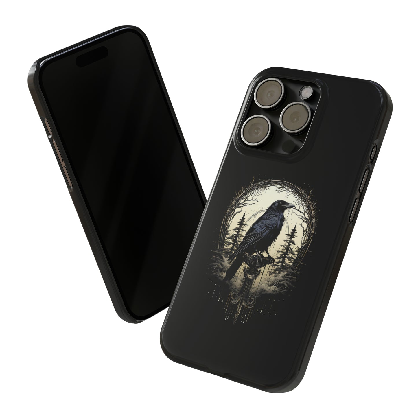 Night's Sentinel Black Raven Gothic Slim Phone Case iPhone 15 Pro Case Black iPhone Case Black iPhone 15 case 14 13 dark academia