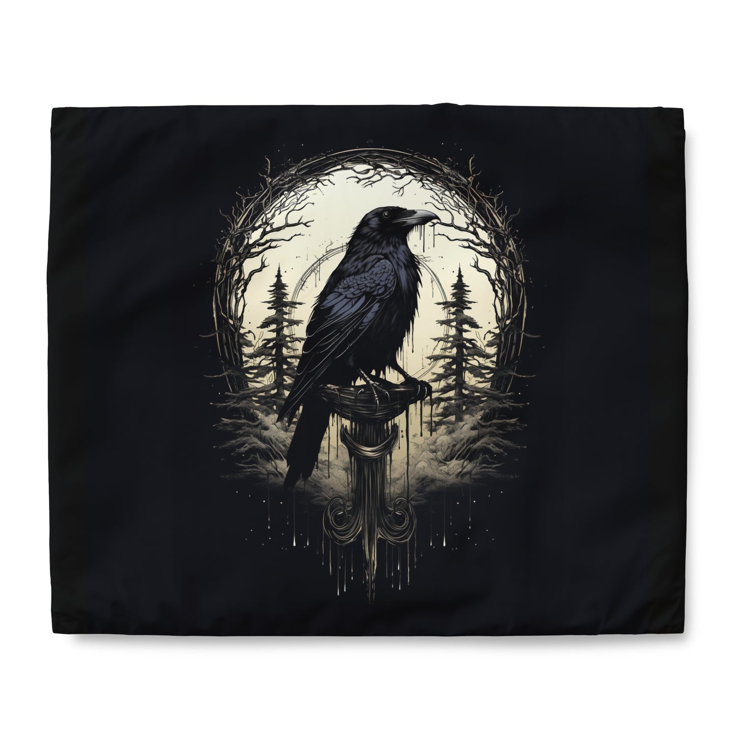 Night's Sentinel Duvet Cover, Polyester, Black Raven Gothic Duvet Cover. Cover only, requires duvet. Dark academia, dark art, goth