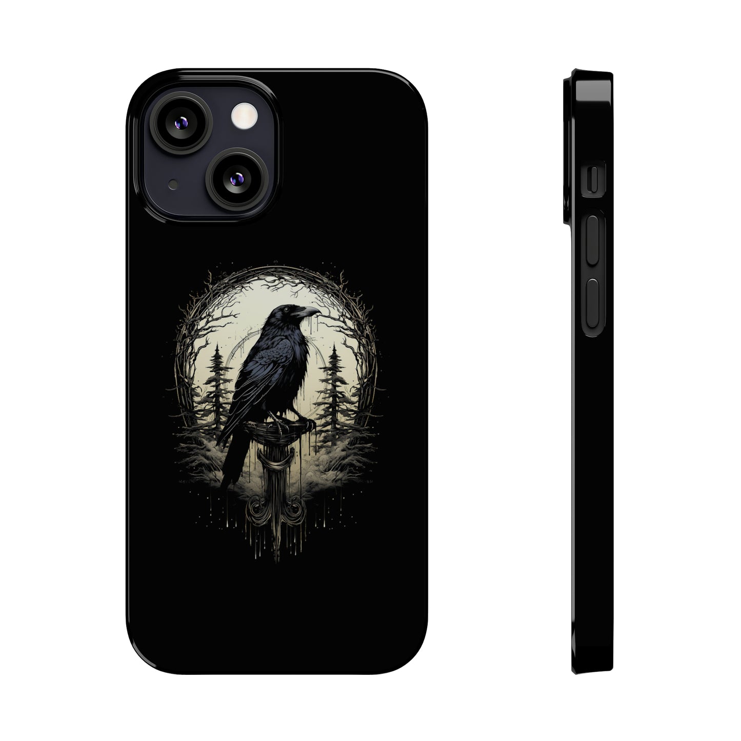 Night's Sentinel Black Raven Gothic Slim Phone Case iPhone 15 Pro Case Black iPhone Case Black iPhone 15 case 14 13 dark academia