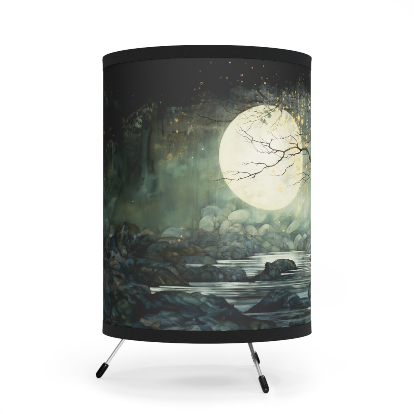 Her Lunar Reflection, Celtic woman table lamp, drum lamp, table lamp, bedside lamp, green table lamp, peaceful bedside lamp