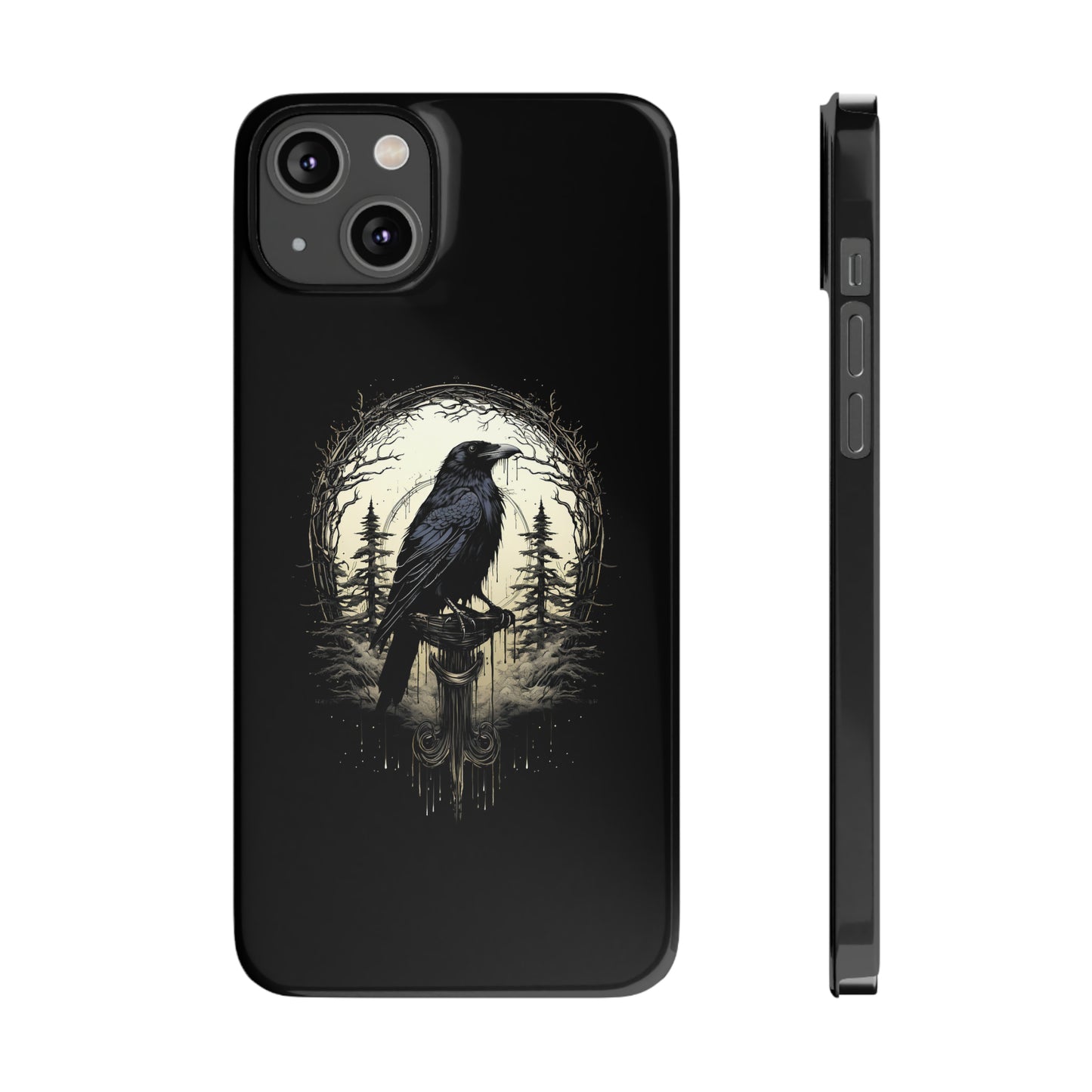 Night's Sentinel Black Raven Gothic Slim Phone Case iPhone 15 Pro Case Black iPhone Case Black iPhone 15 case 14 13 dark academia