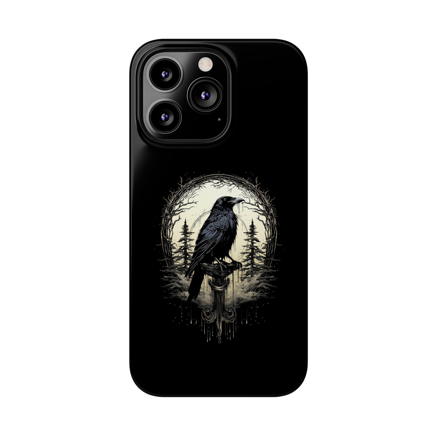 Night's Sentinel Black Raven Gothic Slim Phone Case iPhone 15 Pro Case Black iPhone Case Black iPhone 15 case 14 13 dark academia