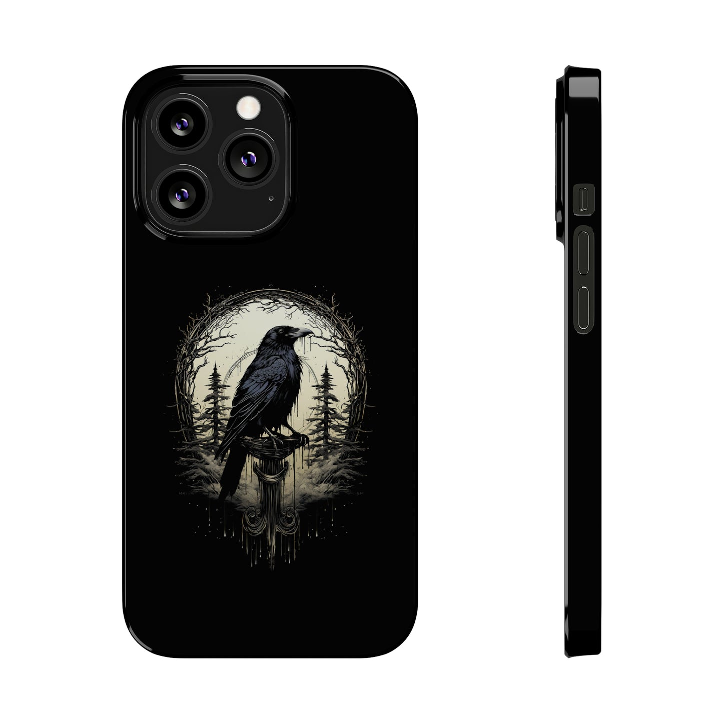 Night's Sentinel Black Raven Gothic Slim Phone Case iPhone 15 Pro Case Black iPhone Case Black iPhone 15 case 14 13 dark academia