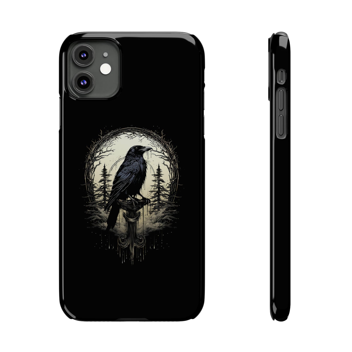 Night's Sentinel Black Raven Gothic Slim Phone Case iPhone 15 Pro Case Black iPhone Case Black iPhone 15 case 14 13 dark academia