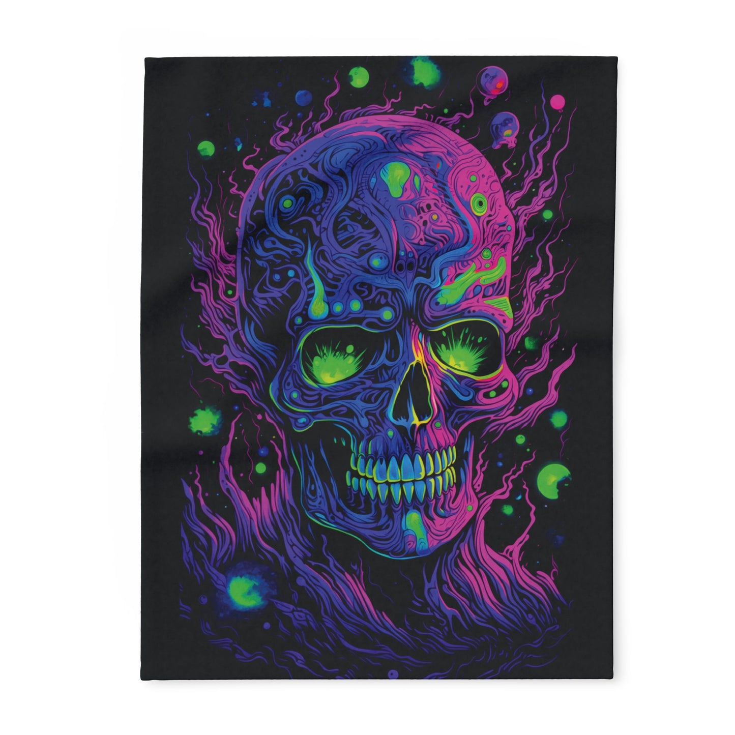 Blacklight Skull Arctic Fleece Blanket Fluorescent Skeleton Head Dark Blacklight Fleece Blanket