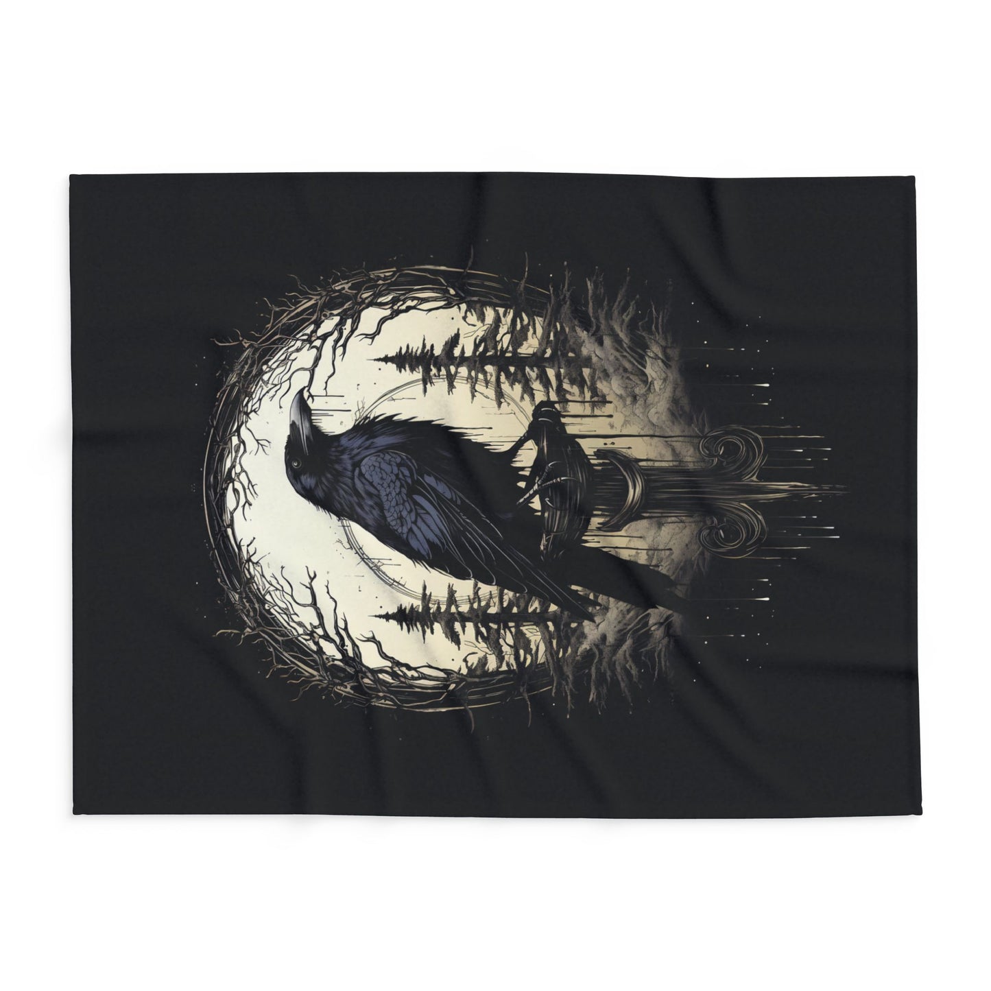 Night's Sentinel Arctic Fleece Blanket Original Raven Art Gothic Blanket Fleece Dark Academia Blanket Raven Blanket Fuzzy Warm Cozy