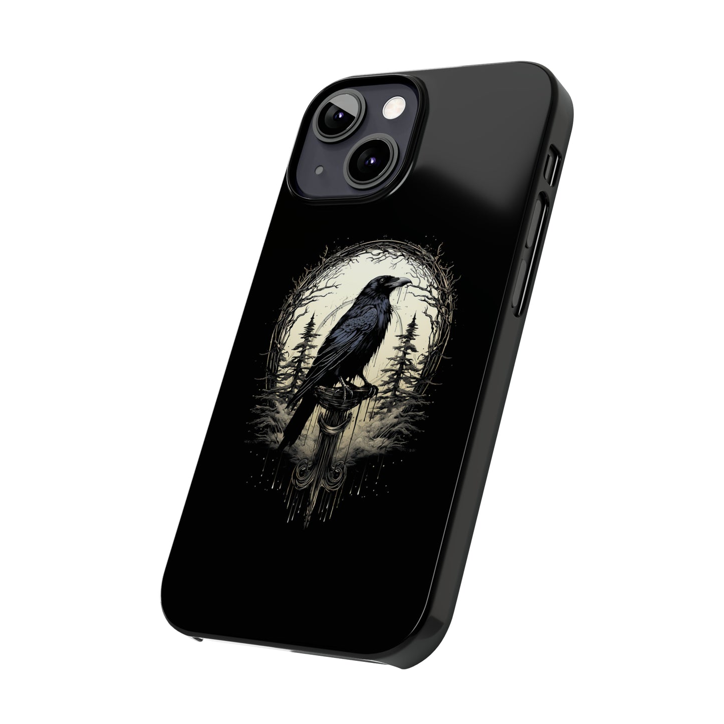 Night's Sentinel Black Raven Gothic Slim Phone Case iPhone 15 Pro Case Black iPhone Case Black iPhone 15 case 14 13 dark academia