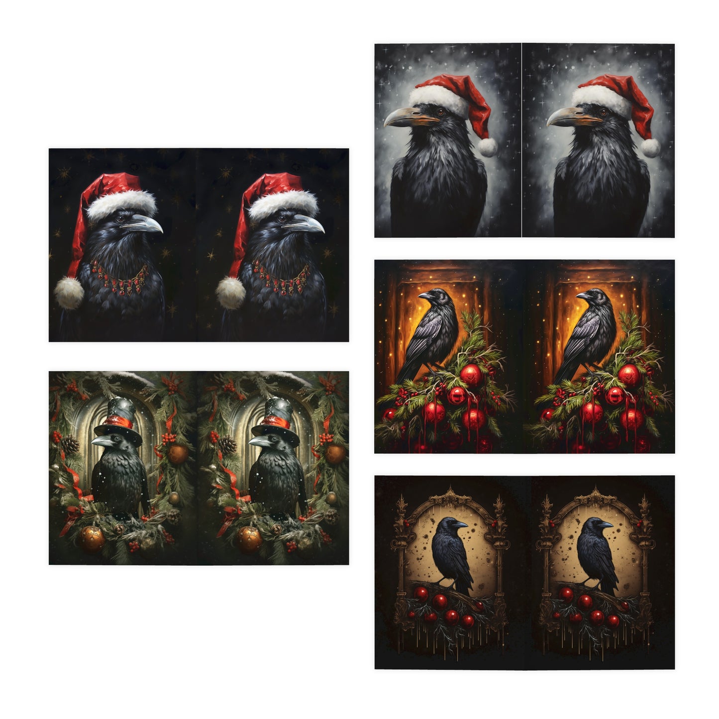 Corvid Christmas Card pack of 5 cards, Raven Christmas greeting cards holiday cards dark Christmas cards blank Christmas post cards, gothic