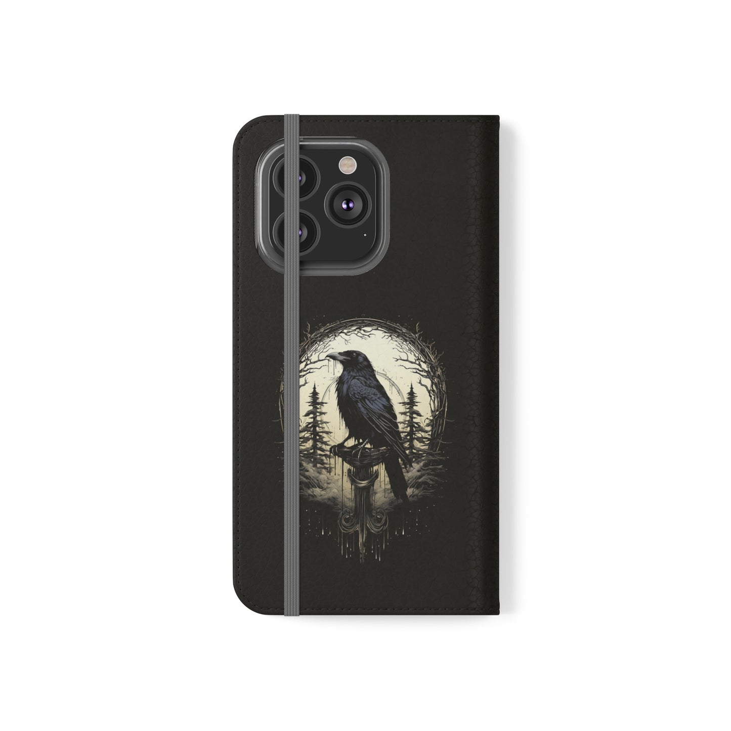 Night's Sentinel Flip Case Phone Case Gothic Raven Flip Phone Case Dark Academia Phone Case Dark Art Flip Case s22 s21 iphone 13 12 11