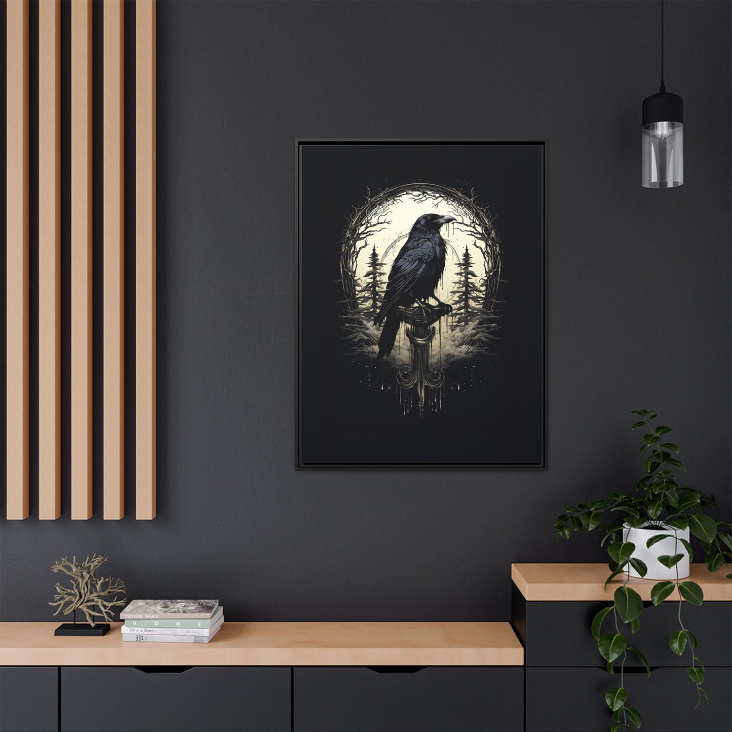 Night's Sentinel Canvas Print - My original art - gothic dark academia raven