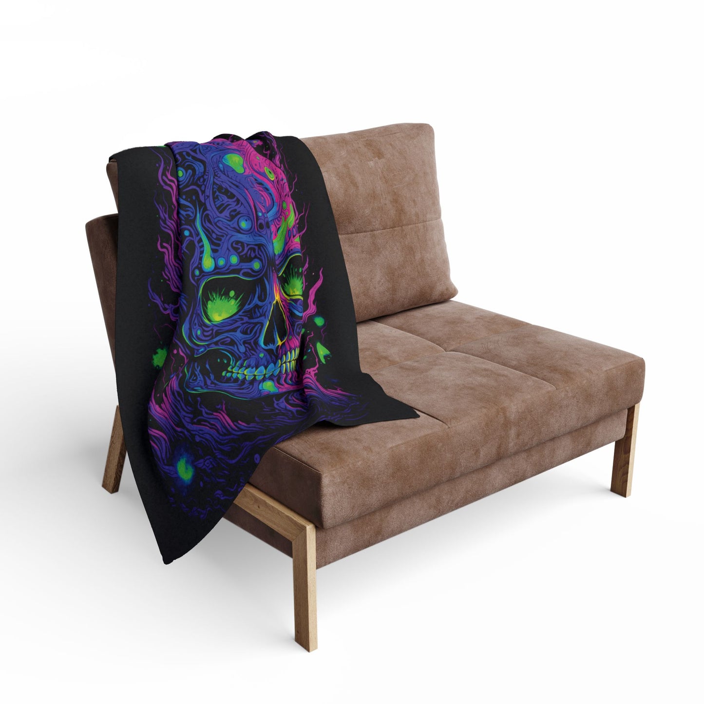 Blacklight Skull Arctic Fleece Blanket Fluorescent Skeleton Head Dark Blacklight Fleece Blanket