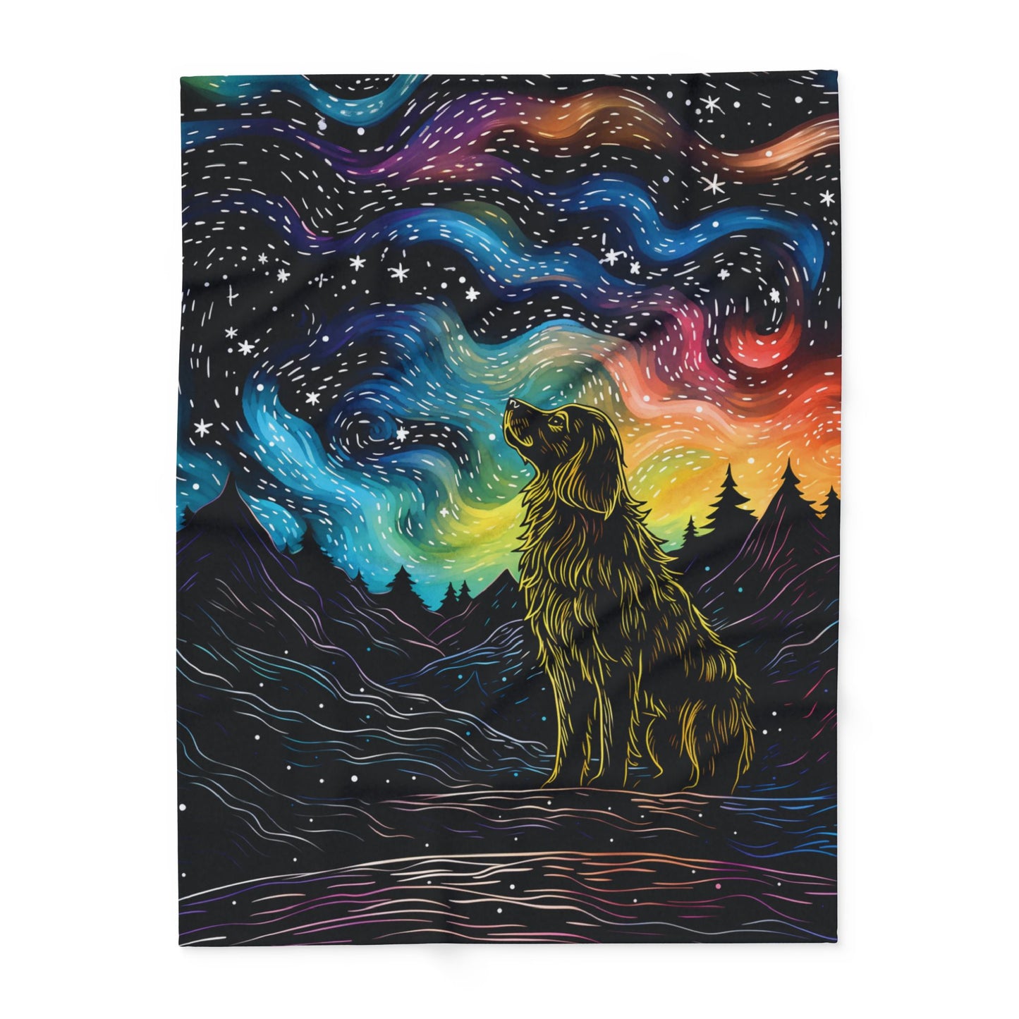 Starry Doggo Arctic Fleece Blanket Rainbow Dog Blanket Fleece Rainbow and Black Blanket Cosmos Blanket