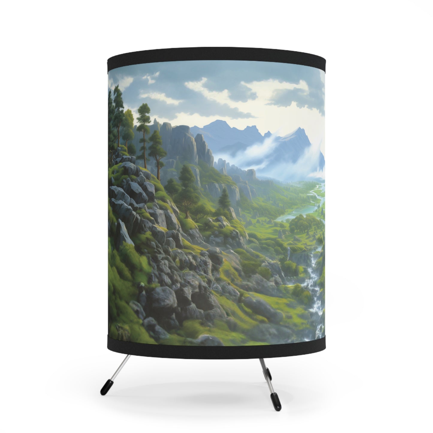 Dreamy Landscape Lamp - An original landscape of mine, printed on a fabric drum lamp with tripod legs