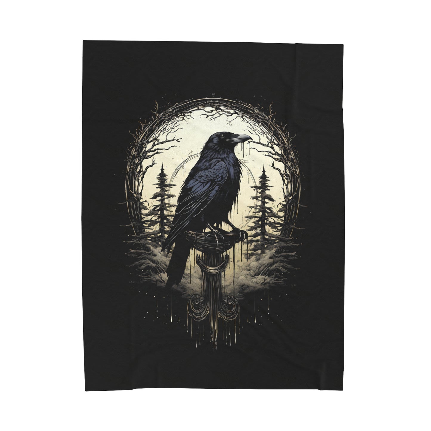 Gothic Raven Blanket - Night's Sentinel, Velveteen Fuzzy Raven Blanket, raven silhouette, gothic blanket, raven decor, dark academia blanket