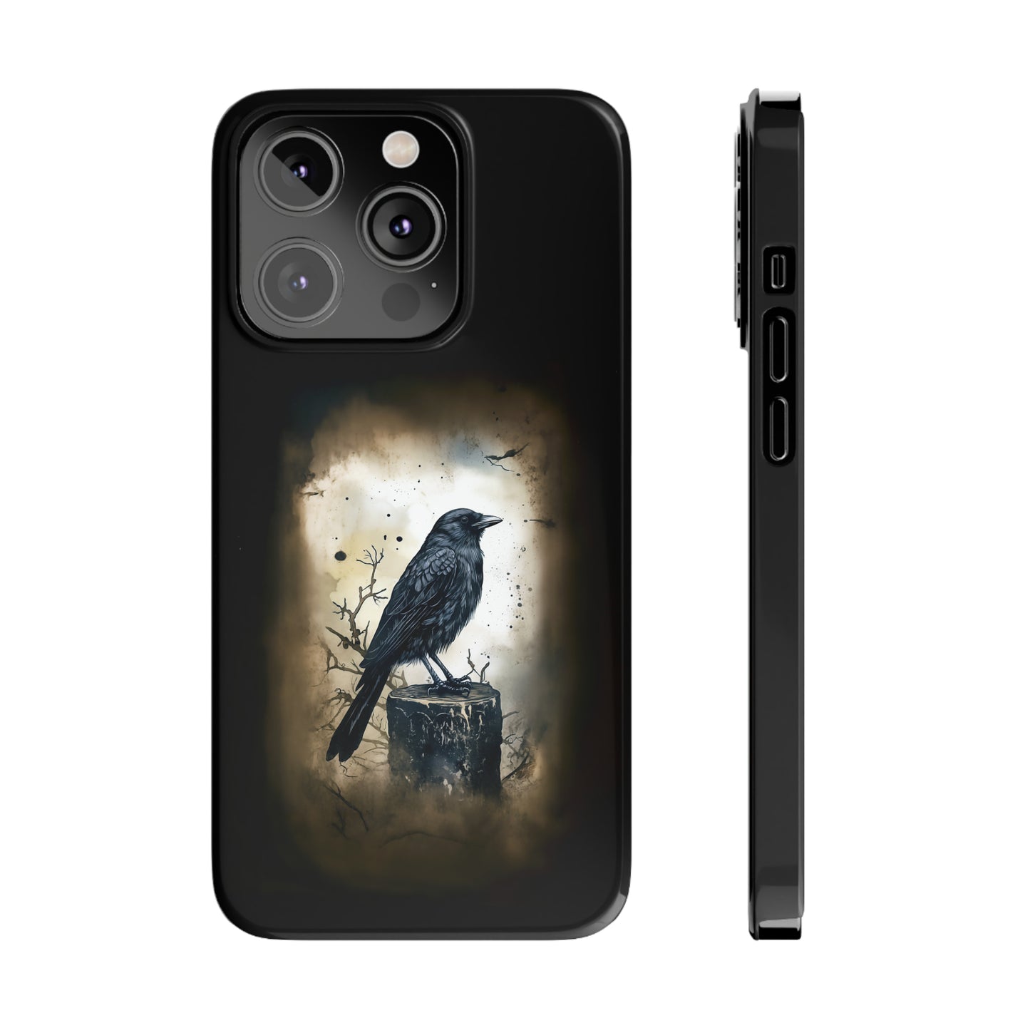 Raven Visage Black Raven Gothic Slim Phone Case iPhone 15 Pro Case Black iPhone Case Black iPhone 15 case 14 13 dark academia