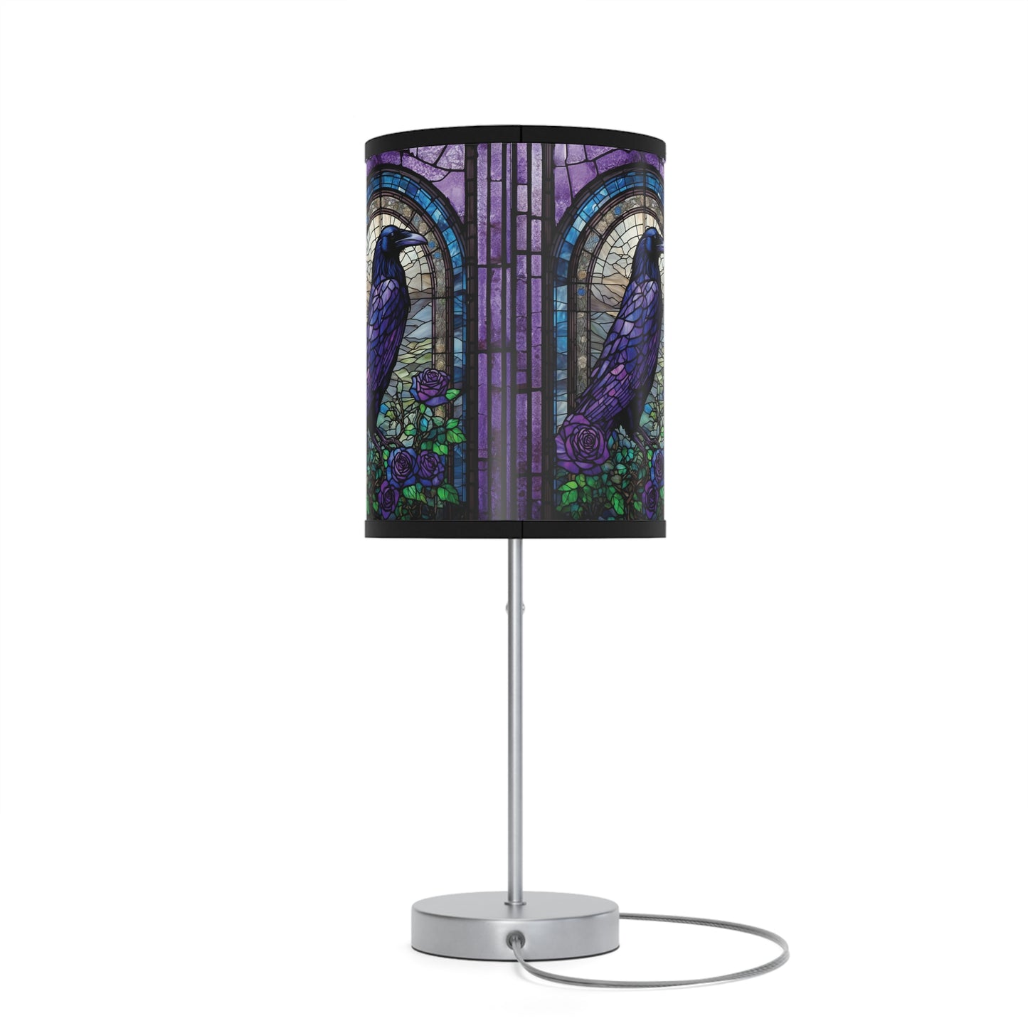 Raven Stained Glass Lamp - purple blue raven lamp, stained glass lamp, bedside lamp, table lamp, unique lamp, bedside table lamp, gift lamp