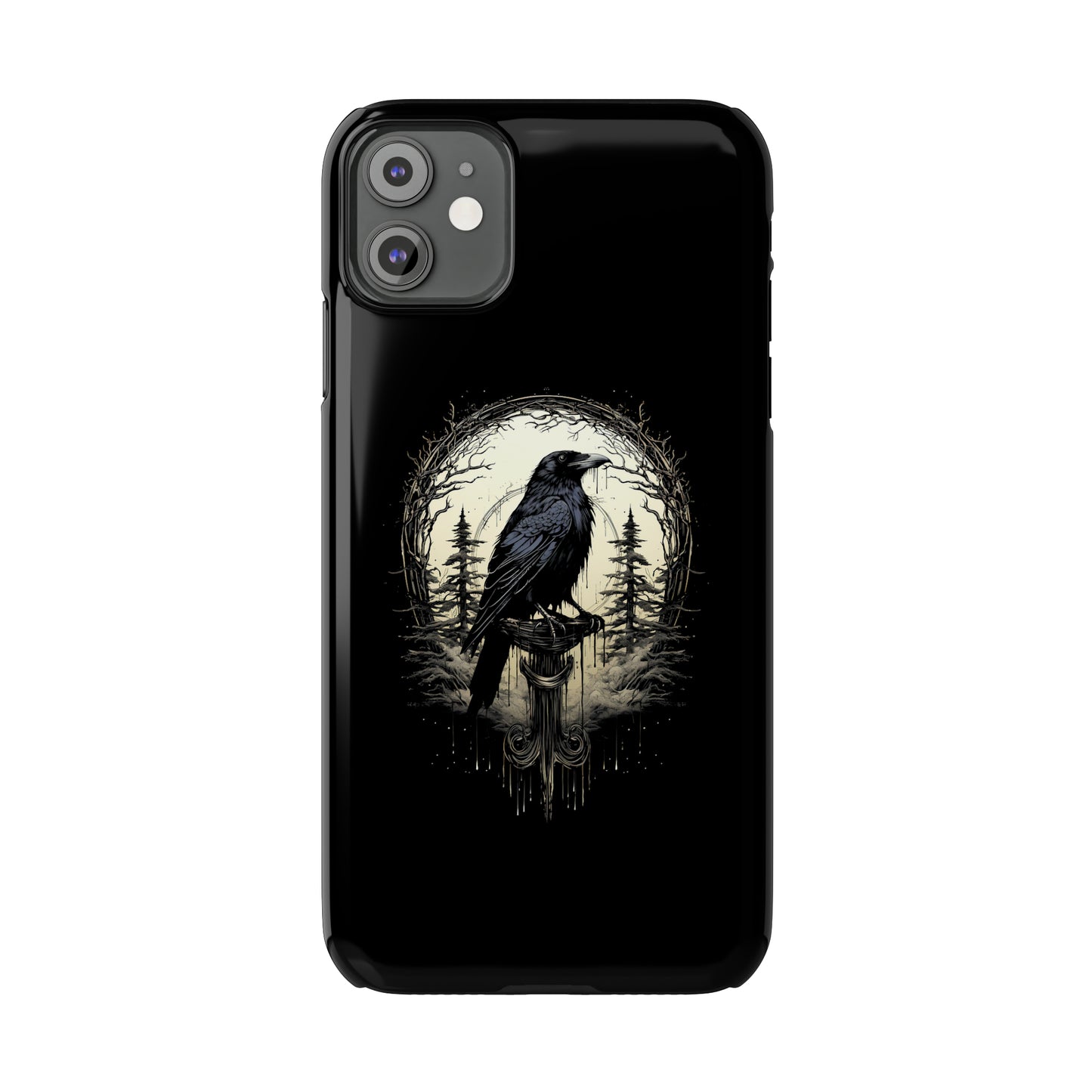 Night's Sentinel Black Raven Gothic Slim Phone Case iPhone 15 Pro Case Black iPhone Case Black iPhone 15 case 14 13 dark academia