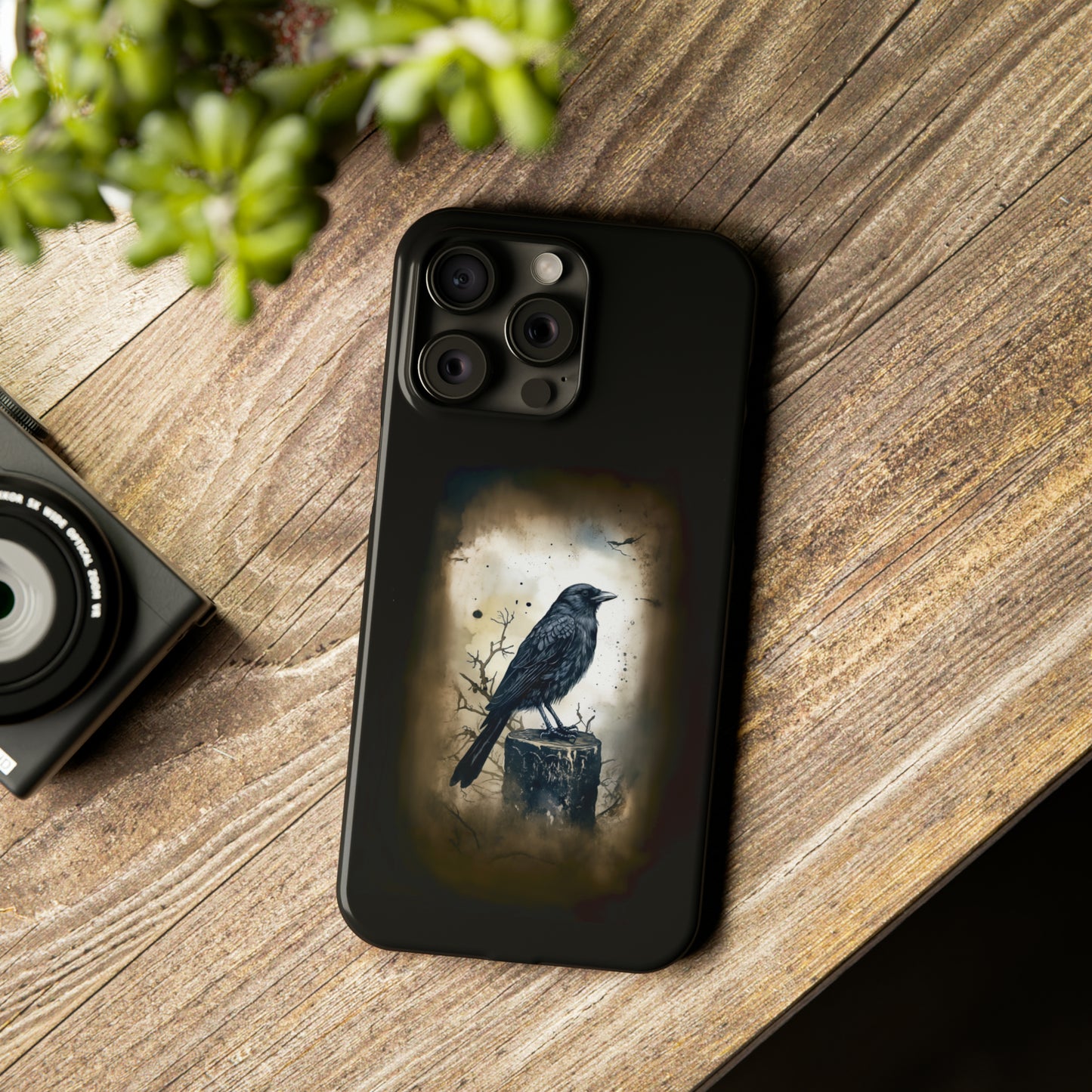 Raven Visage Black Raven Gothic Slim Phone Case iPhone 15 Pro Case Black iPhone Case Black iPhone 15 case 14 13 dark academia