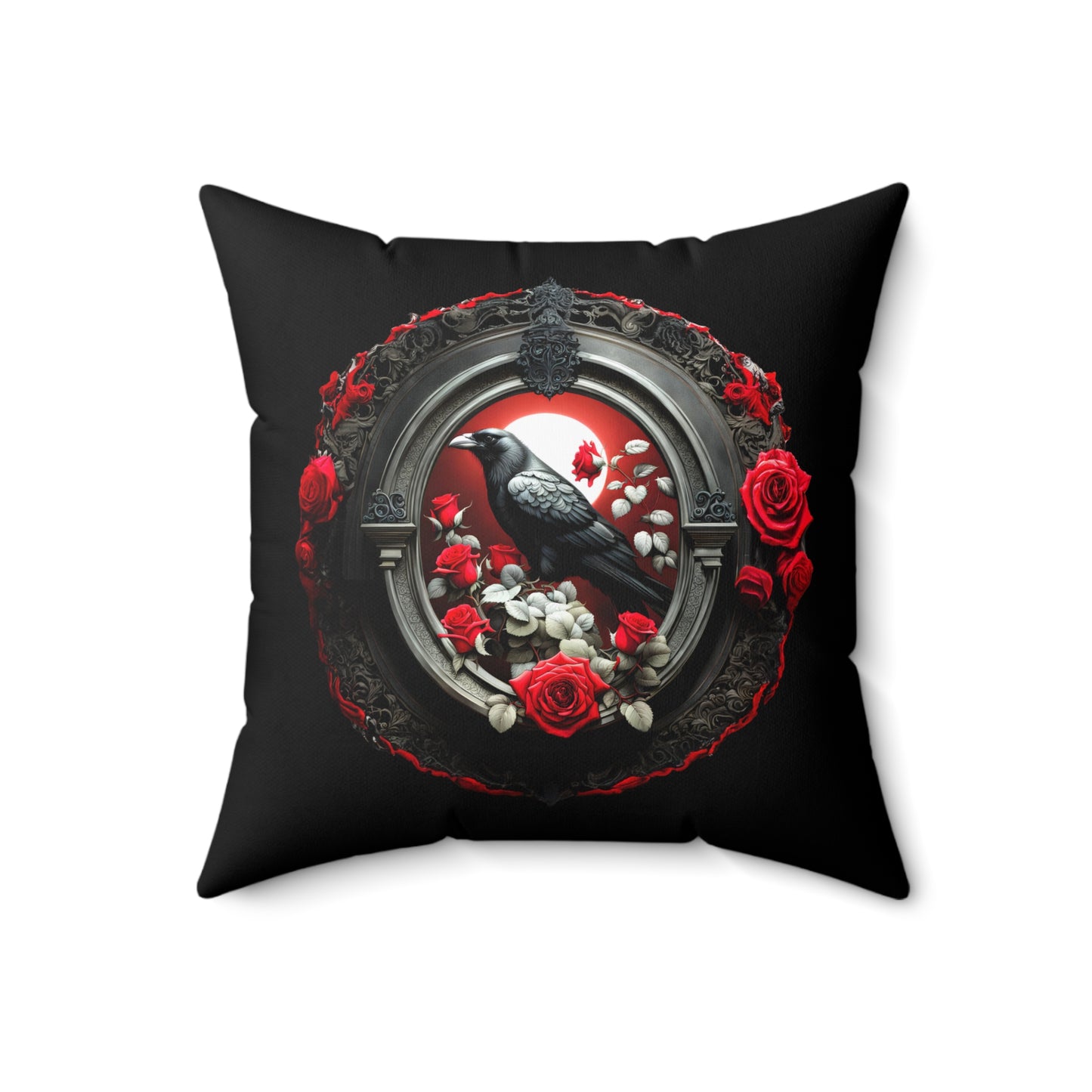 Raven and Roses Spun Polyester Square Pillow