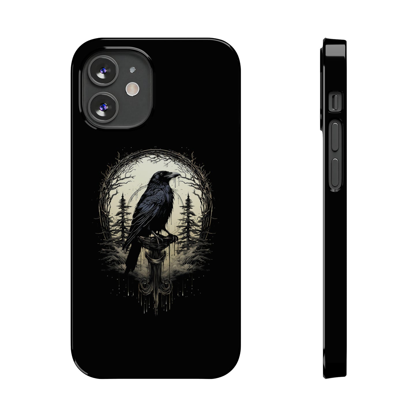 Night's Sentinel Black Raven Gothic Slim Phone Case iPhone 15 Pro Case Black iPhone Case Black iPhone 15 case 14 13 dark academia