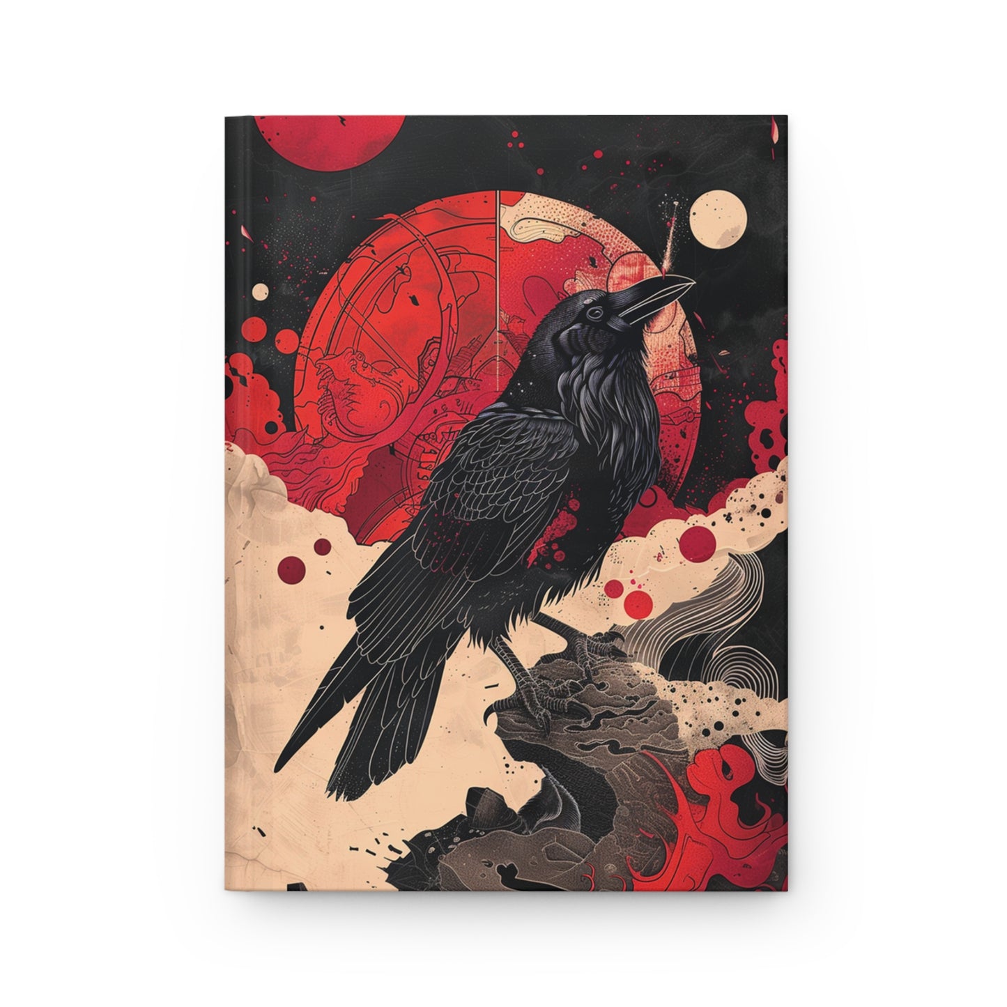 Raven Storm Hardcover Journal Red White Black Notebook