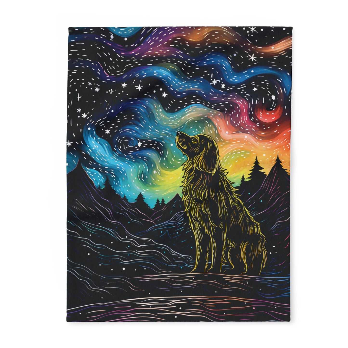 Starry Doggo Arctic Fleece Blanket Rainbow Dog Blanket Fleece Rainbow and Black Blanket Cosmos Blanket