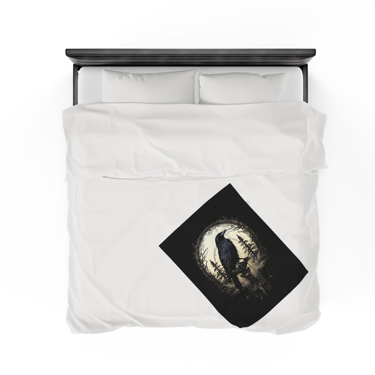 Gothic Raven Blanket - Night's Sentinel, Velveteen Fuzzy Raven Blanket, raven silhouette, gothic blanket, raven decor, dark academia blanket