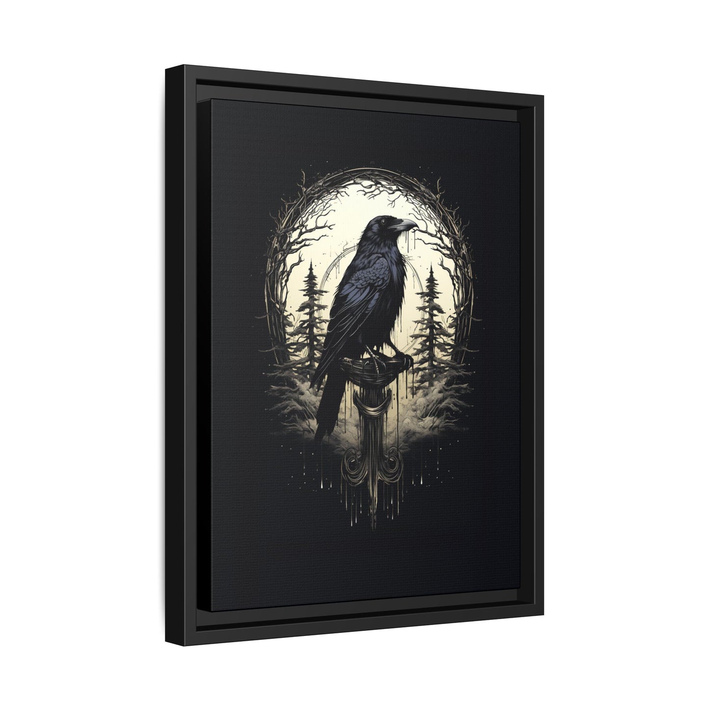 Night's Sentinel Canvas Print - My original art - gothic dark academia raven