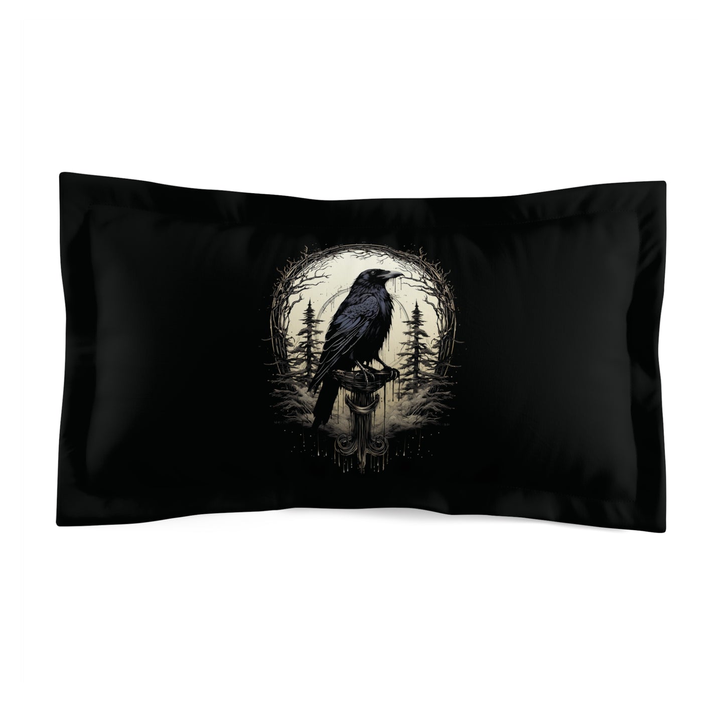 Night's Sentinel Black Microfiber Pillow Sham with Gothic Raven design Dark Academia Pillow Case Black Pillowcase Raven Pillow Case