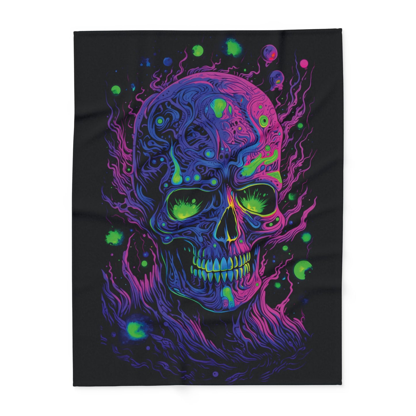 Blacklight Skull Arctic Fleece Blanket Fluorescent Skeleton Head Dark Blacklight Fleece Blanket