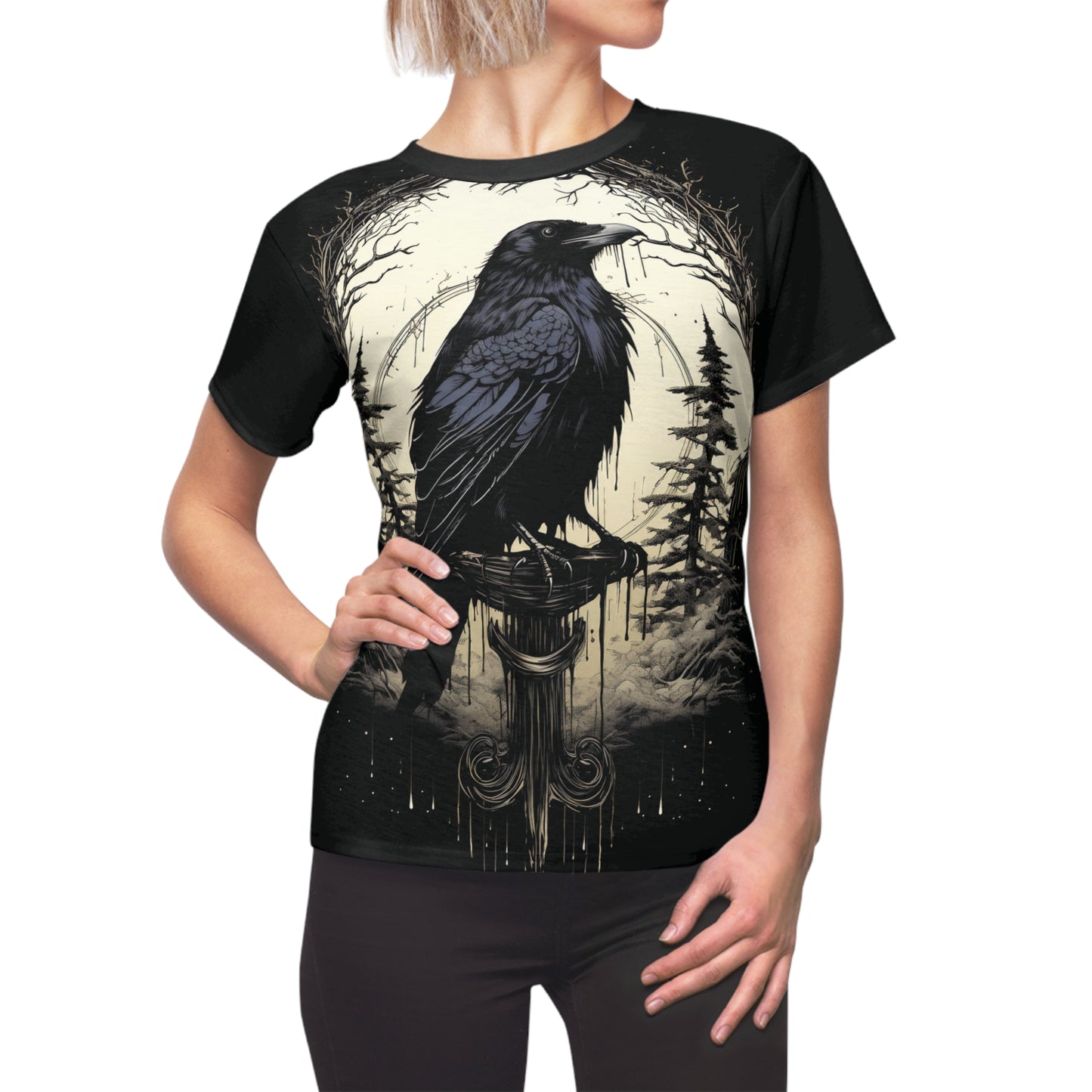 Night's Sentinel - My original art on a t-shirt. Black Gothic Raven T-shirt, raven t-shirt, gothic t-shirt, dark academia, womens, women's