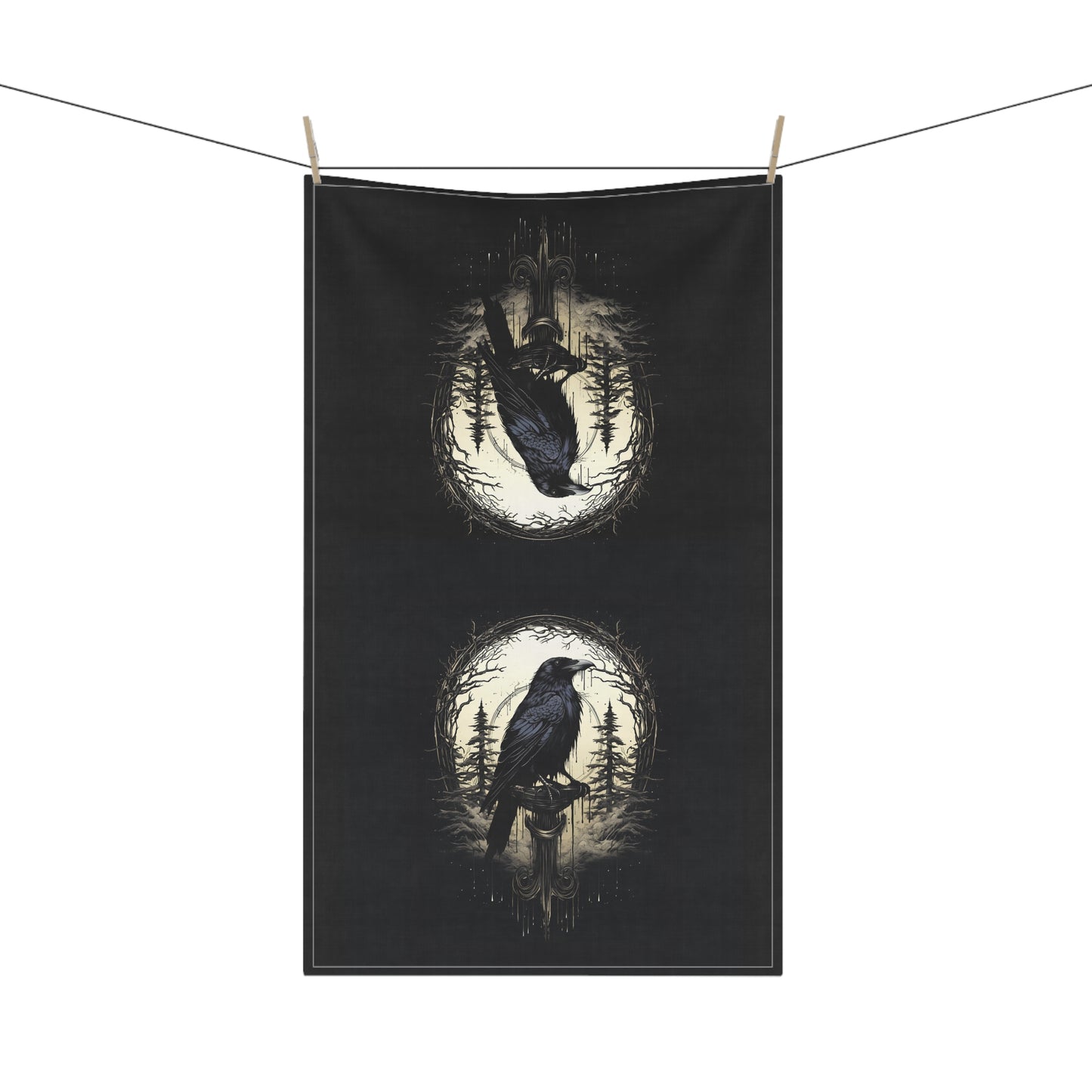 Black Raven Dark Academia Kitchen Towel, Night's Sentinel, Gothic raven towel gothic raven kitchen towel raven towel dark art goth towel