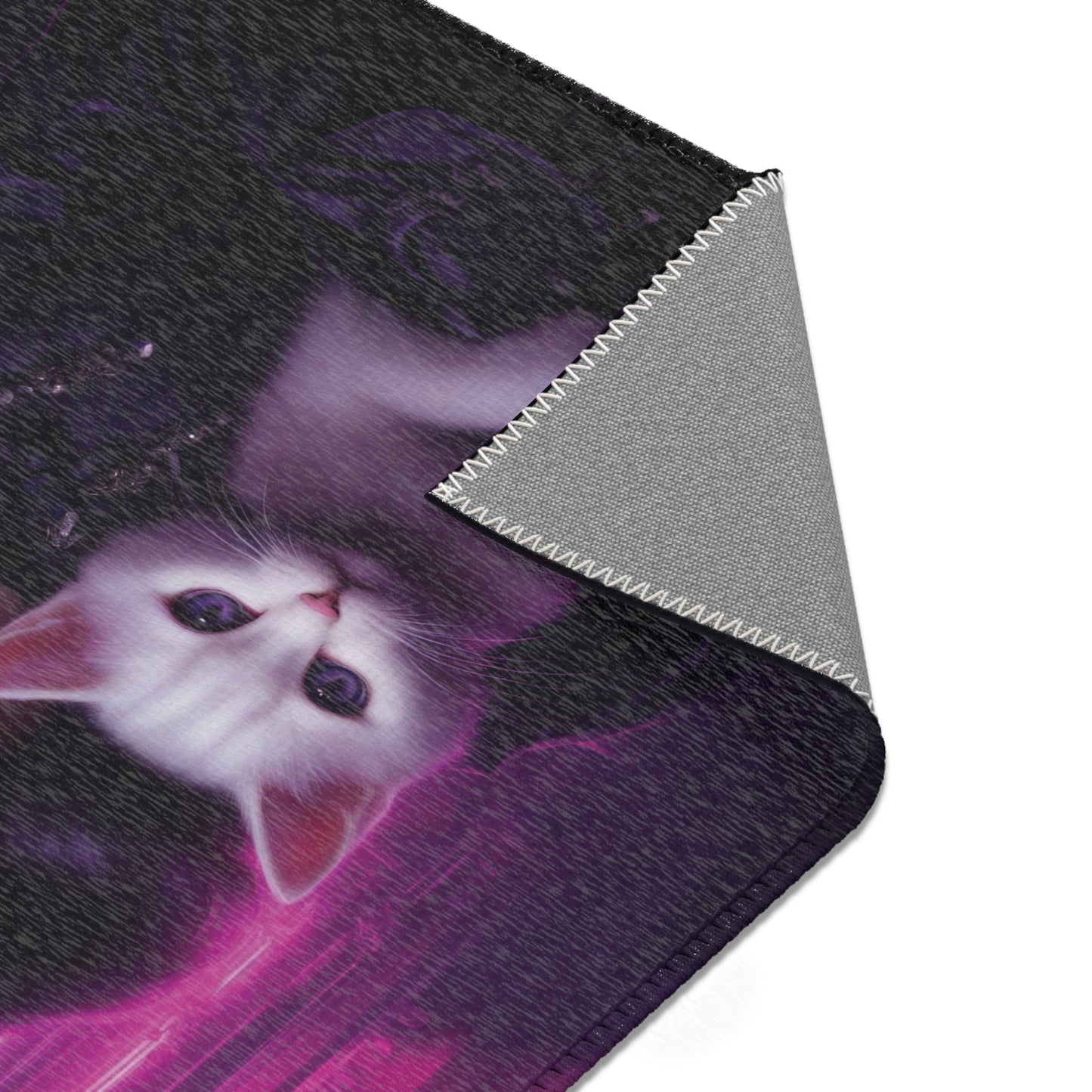 Cyberpunk Cat Girl Area Rug Gothic Area Rug Dark Rug Black and Pink Rug 2x3 3x2 4x6 6x4