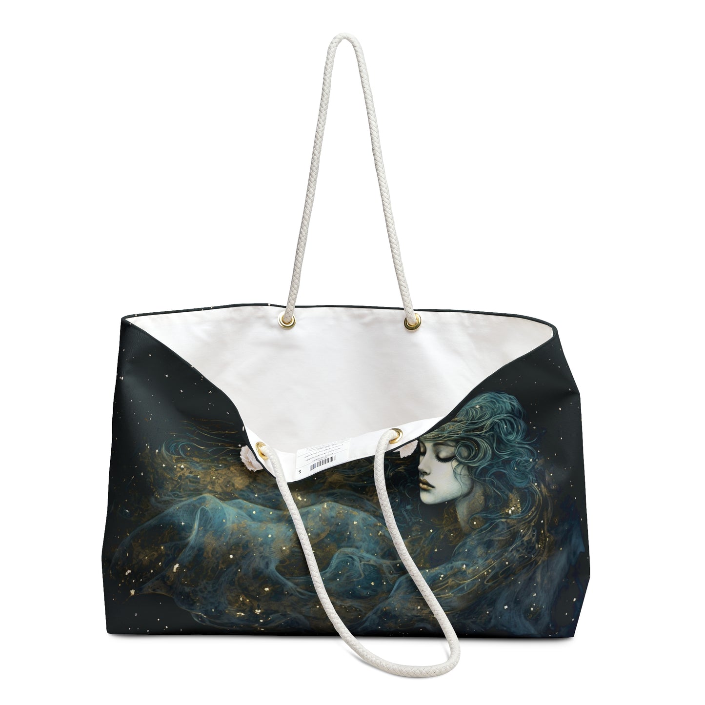 Black Weekender Bag with Starborn Enigma Original Art Weekend Bag Goddess Art Divine Feminine Weekender Bag Black Tote Bag