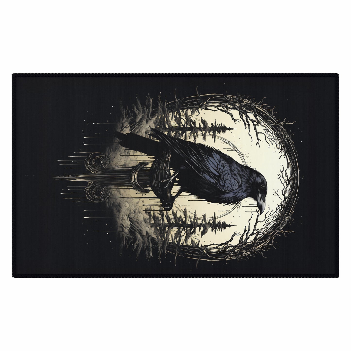 Night's Sentinel Dornier Rug - Gothic Raven Rug in Dark Academia Style