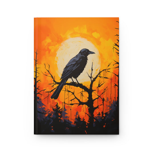 Corvid Sunrise Silhouette Hardcover Journal Orange and Yellow Raven Notebook