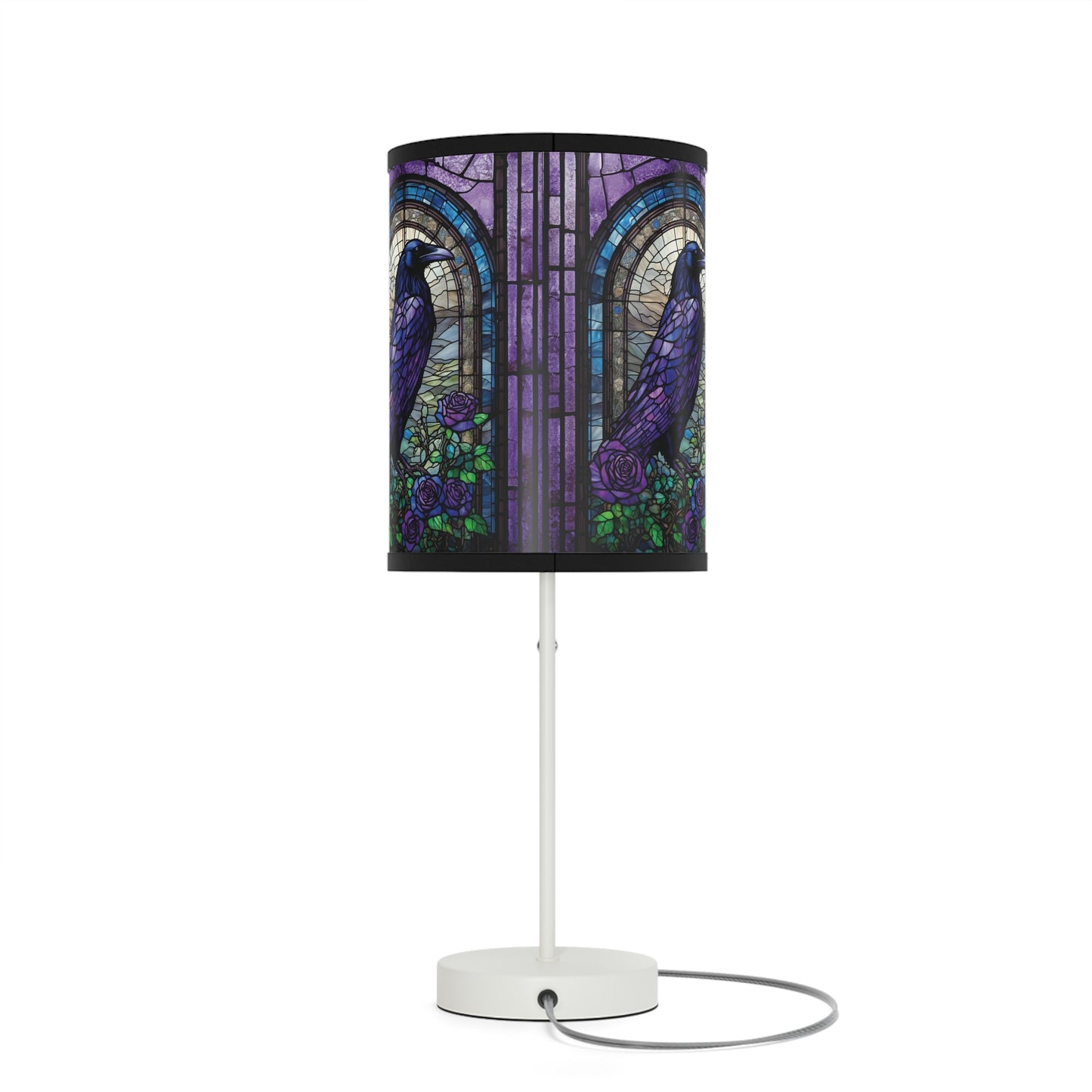 Raven Stained Glass Lamp - purple blue raven lamp, stained glass lamp, bedside lamp, table lamp, unique lamp, bedside table lamp, gift lamp