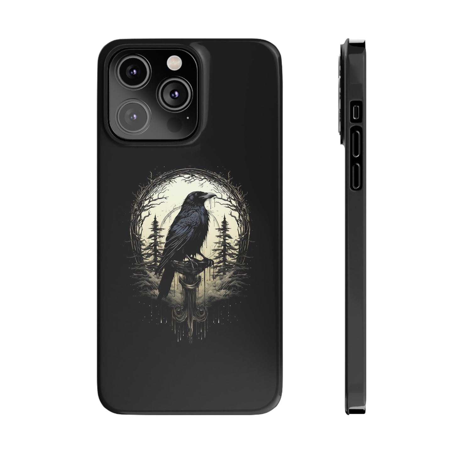 Night's Sentinel Black Raven Gothic Slim Phone Case iPhone 15 Pro Case Black iPhone Case Black iPhone 15 case 14 13 dark academia