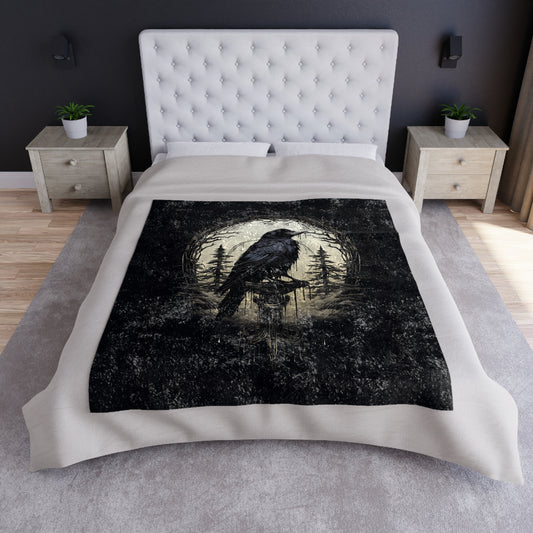 Gothic Raven Blanket Black Crushed Velvet Blanket velvet blanket gothic velvet blanket goth blanket dark academia, raven gift throw blanket