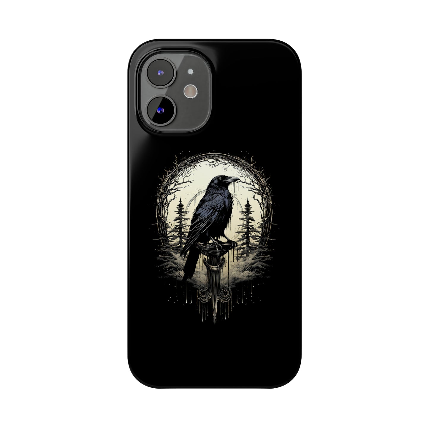 Night's Sentinel Black Raven Gothic Slim Phone Case iPhone 15 Pro Case Black iPhone Case Black iPhone 15 case 14 13 dark academia