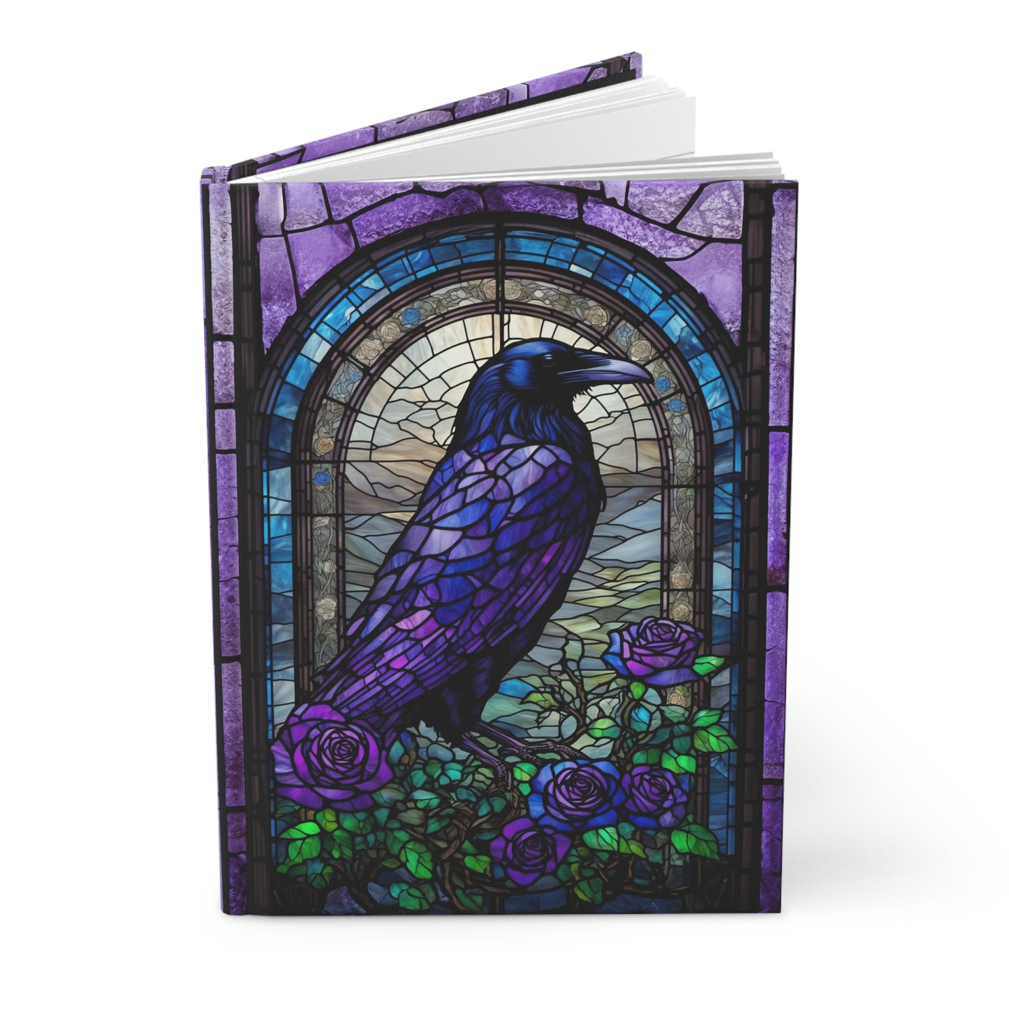 Raven Stained Glass Hardcover Journal Purple and Blue Notebook