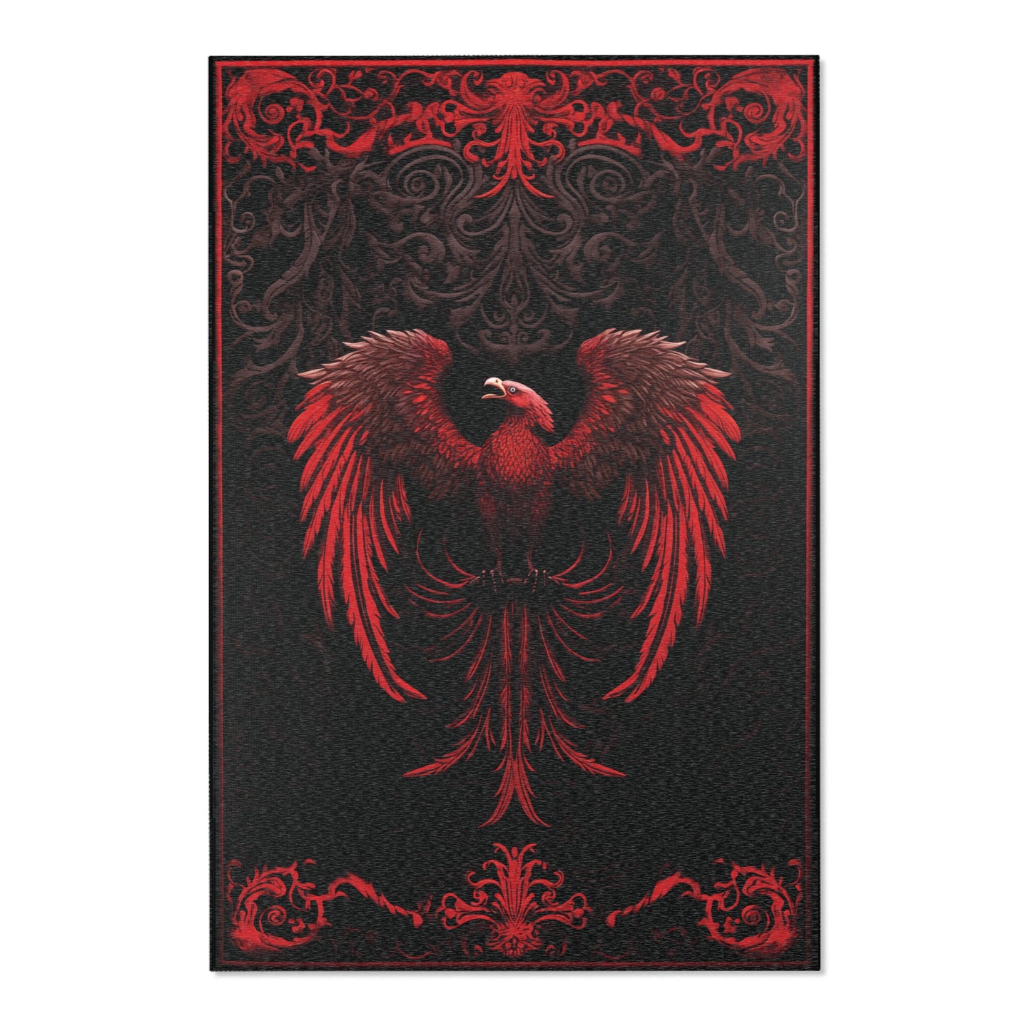 Rising Raven Phoenix Rug Area Rug Gothic Raven Rug Dark Academia Rug Red and Black and Red Rug n 2x3 3x2 4x6 6x4