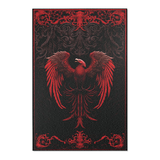 Rising Raven Phoenix Rug Area Rug Gothic Raven Rug Dark Academia Rug Red and Black and Red Rug n 2x3 3x2 4x6 6x4