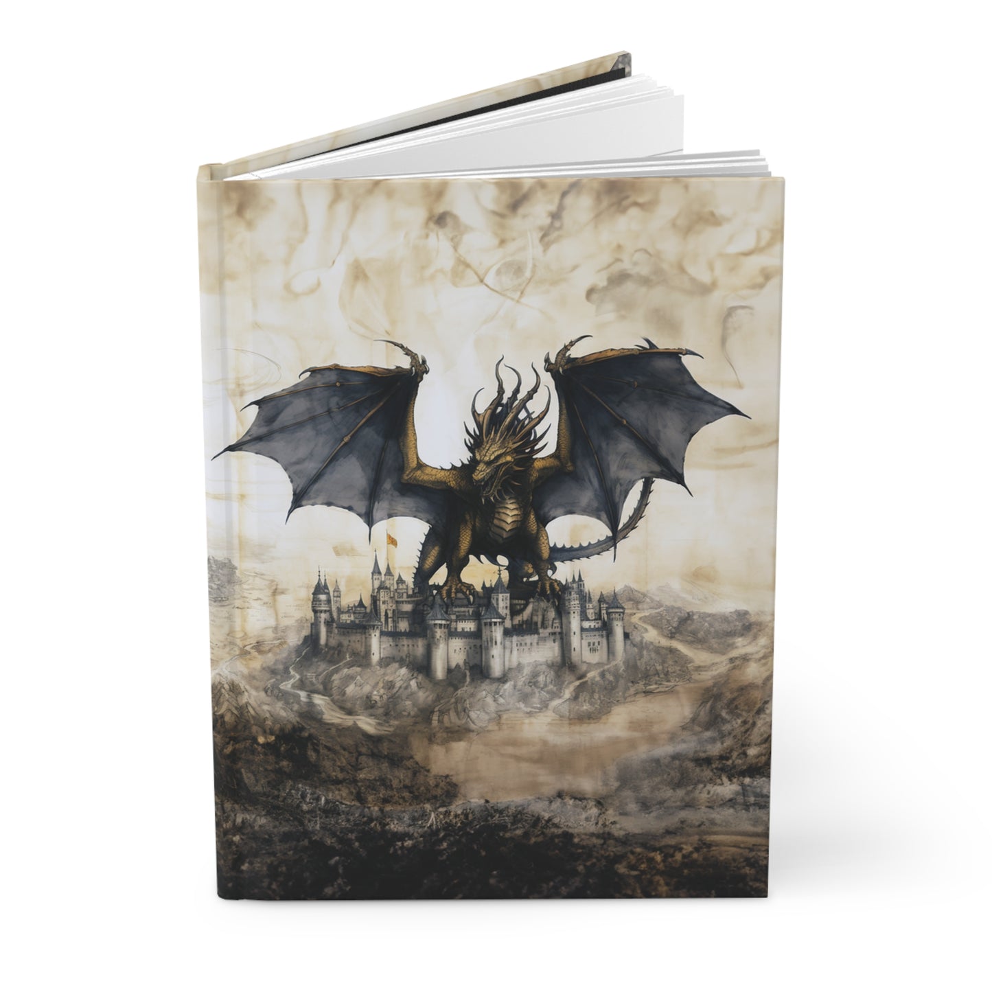 Medieval Dragon & Castle Notebook - Ancient Parchment Style - dragon journal, dragon notebook, caste notebook, castle journal, epic dragon